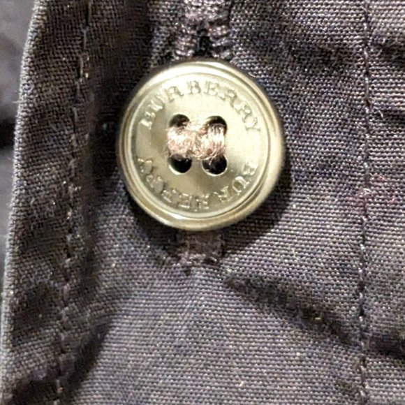 Preloved M Burberry Plaid Accented Navy Men Long Sleeve Shirt - Picture 2 of 4